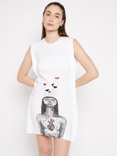 edrio white printed t shirt dress