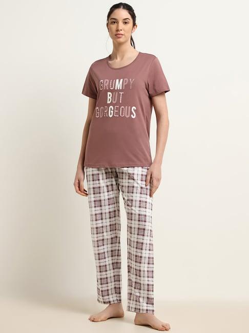 wunderlove by westside brown printed pyjamas set in a bag