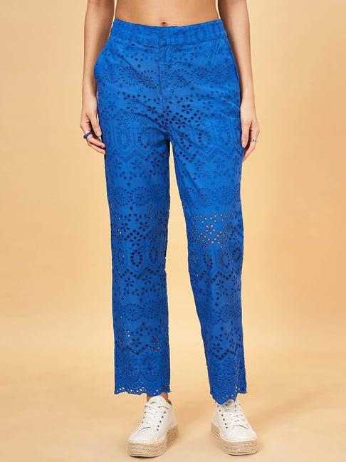 honey by pantaloons blue self pattern pants