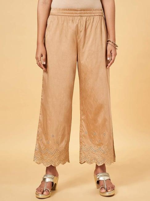 rangmanch by pantaloons beige embroidered palazzos