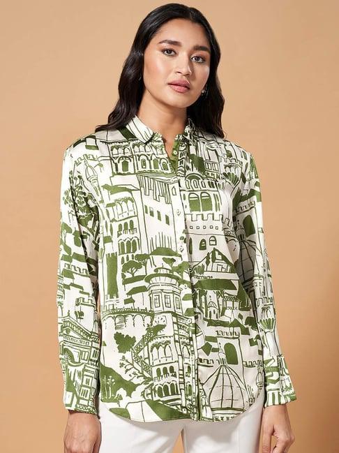 marigold lane green printed shirt