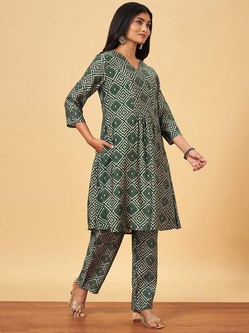 yu by pantaloons green printed kurta pant set