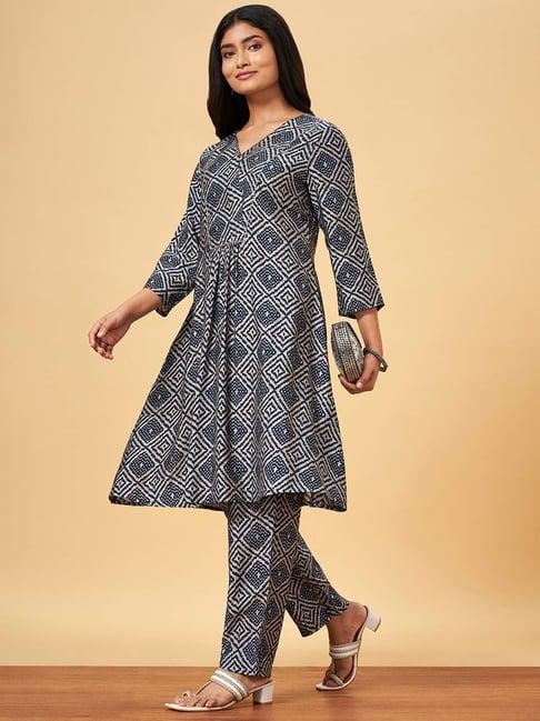 yu by pantaloons blue printed kurta pant set