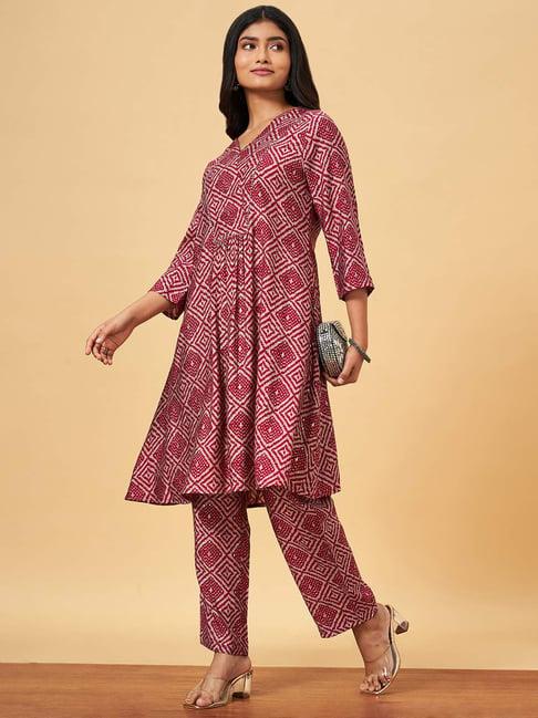 yu by pantaloons pink printed kurta pant set