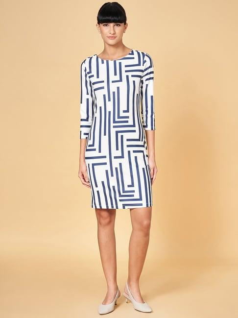 annabelle by pantaloons white & blue printed shift dress