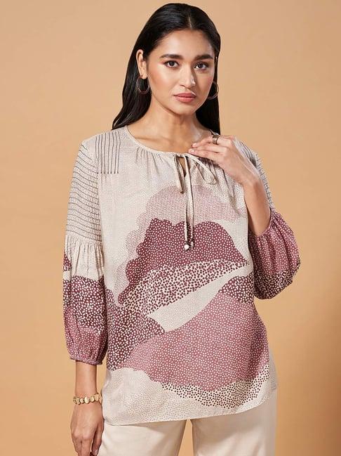 marigold lane white & pink printed top