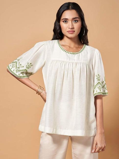 marigold lane white embroidered top