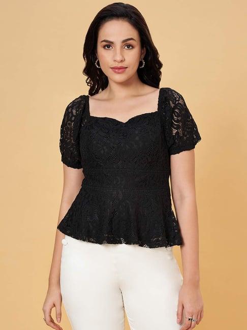 honey by pantaloons black self pattern top