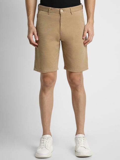 peter england brown cotton regular fit shorts