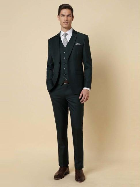 allen solly green slim fit three piece suit