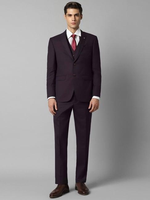 louis philippe maroon slim fit three piece suit