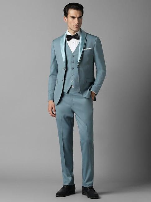 louis philippe blue slim fit textured three piece suit