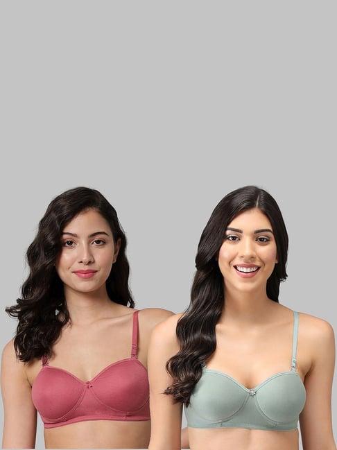 arousy pink & green cotton demi cup bra - pack of 2