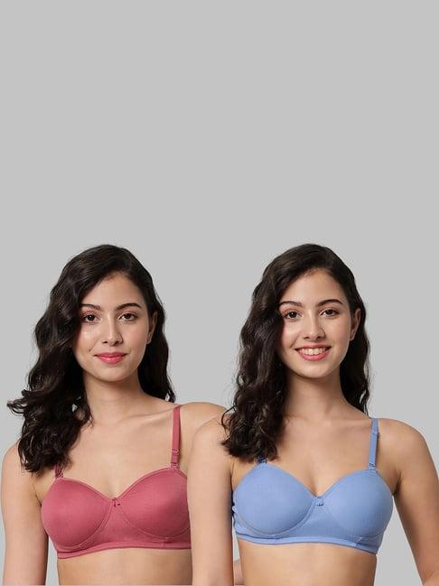 arousy pink & blue cotton demi cup bra - pack of 2