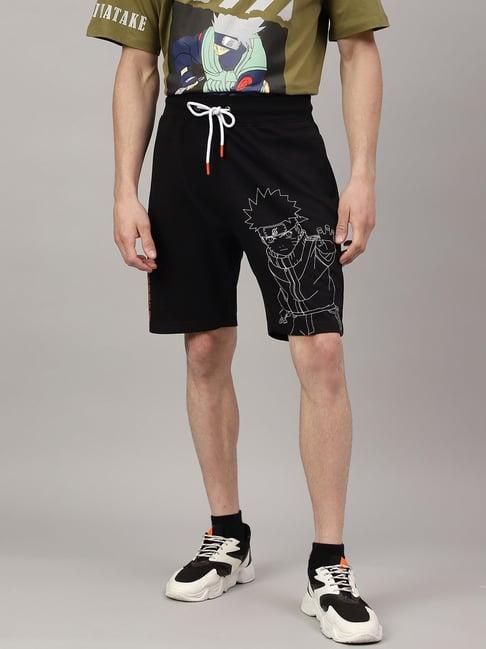 free authority black regular fit naruto printed shorts