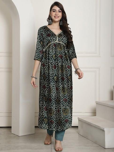 neudis green printed kurta