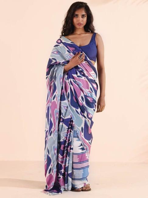 true browns blue silk printed ready to wear saree