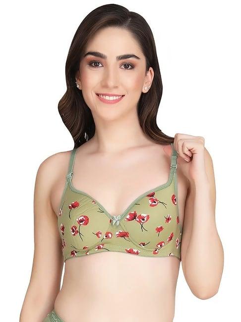 arousy green cotton printed t-shirt bra