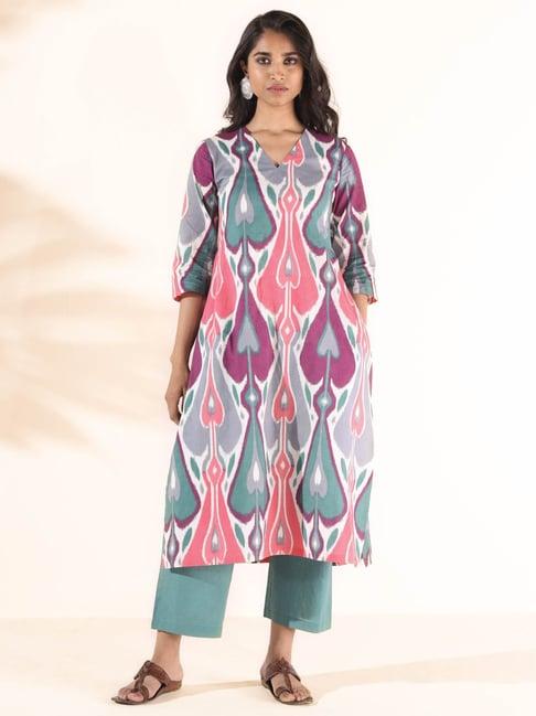 true browns grey printed kurta pant set