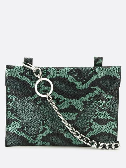 forever 21 green polyester textured sling handbag