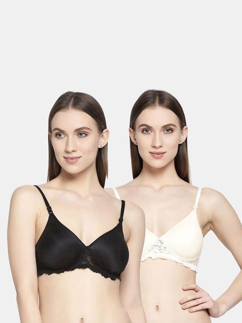 arousy black & cream cotton self pattern t-shirt bra - pack of 2