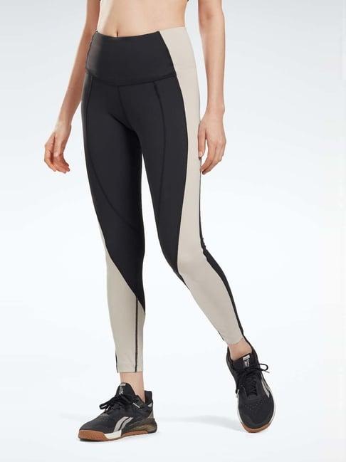 reebok black & grey color-block sports tights