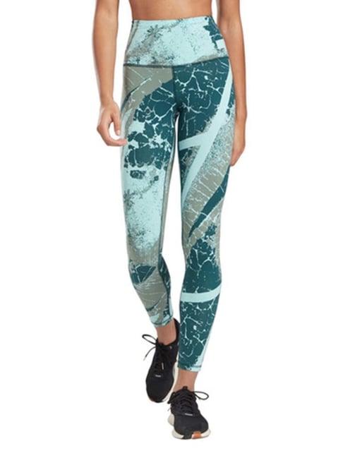 reebok blue cotton printed sports tights