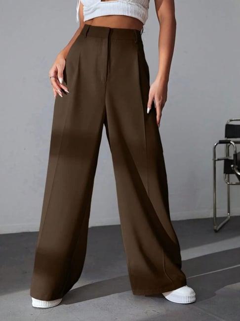 broadstar brown straight fit high rise trousers