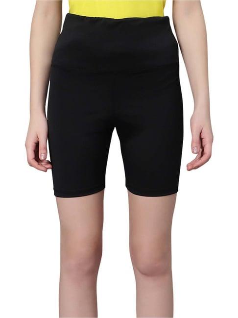 omtex black high rise sports shorts