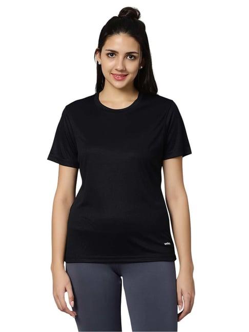 omtex black regular fit sports t-shirt