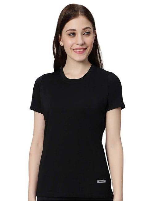 omtex black regular fit sports t-shirt