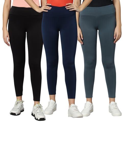 omtex black & navy mid rise sports tights - pack of 3