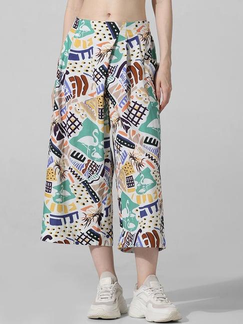 only multicolor cotton printed regular fit mid rise culottes