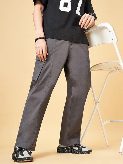 yu by pantaloons charcoal comfort fit cargos