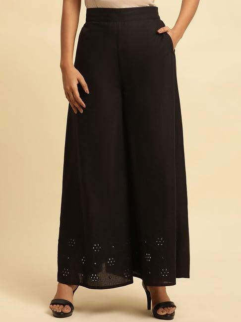 w jet black cotton palazzos