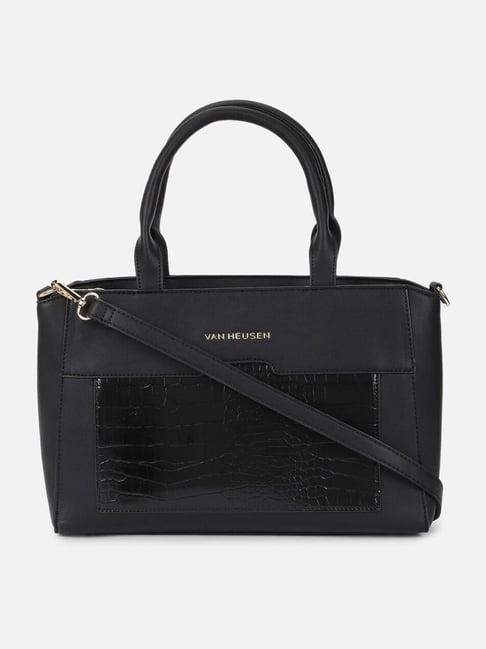 van heusen black leather textured handbag