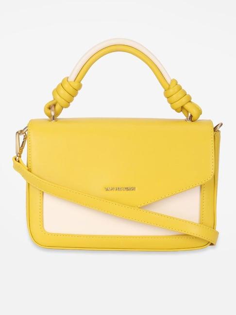 van heusen yellow pu solid satchel handbag