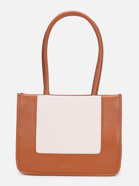 van heusen orange pu color block tote handbag