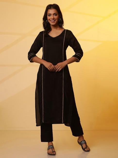 aurelia black embellished straight kurta