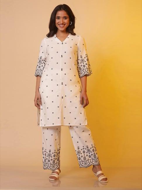 aurelia off white embroidered kurta pant set