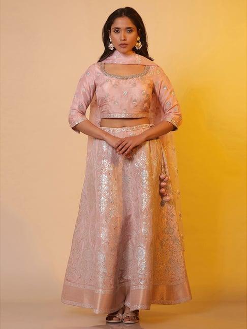 aurelia pink floral top with skirt & dupatta