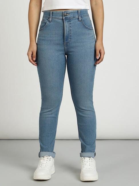 lee blue skinny fit high rise jeans