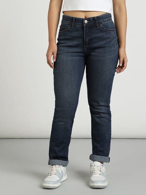 lee blue straight fit mid rise jeans