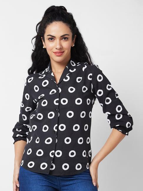 spykar black & white cotton printed shirt