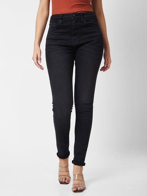 spykar black skinny fit high rise jeans