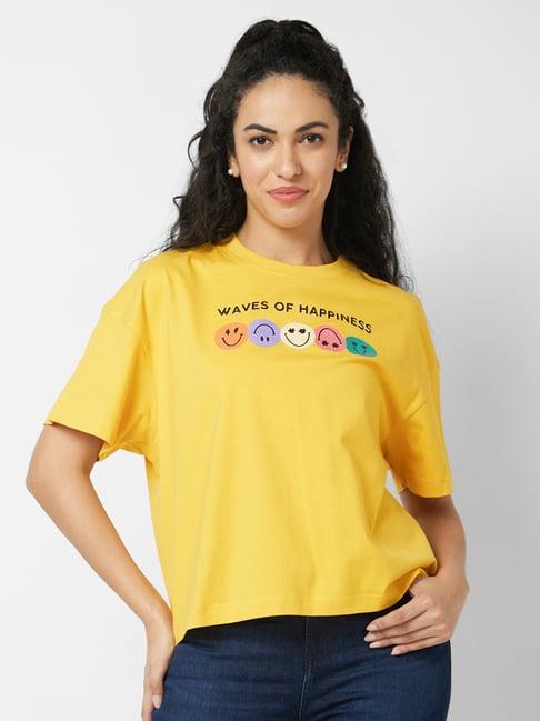 spykar yellow graphic print t-shirt