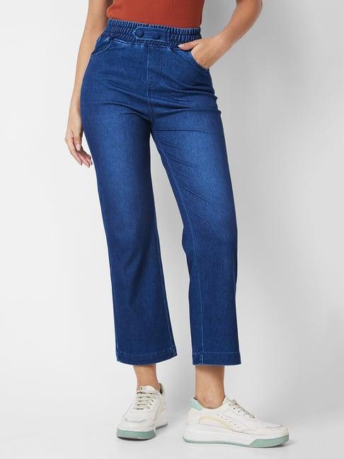 spykar dark blue relaxed fit high rise trousers