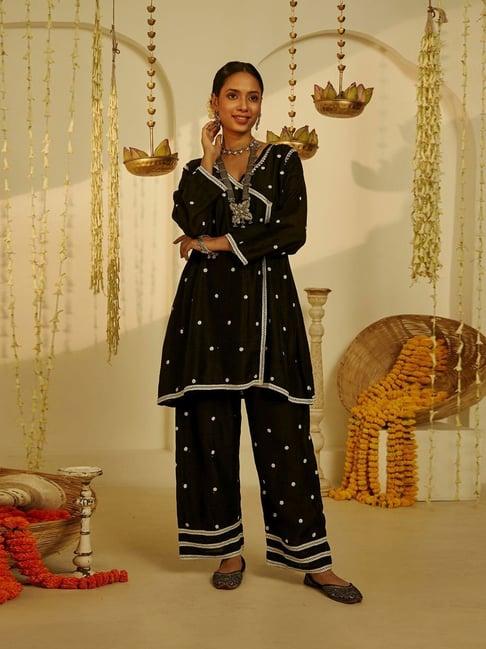 house of chikankari black embroidered kurta bottom set