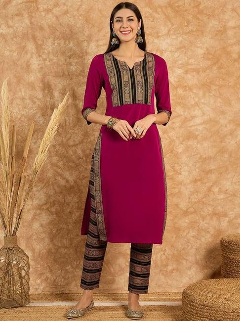 ziyaa pink printed straight kurta