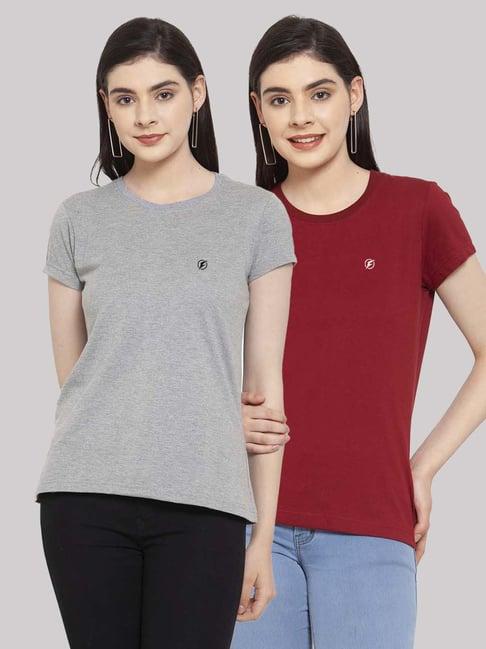 friskers grey & maroon cotton t-shirt - pack of 2